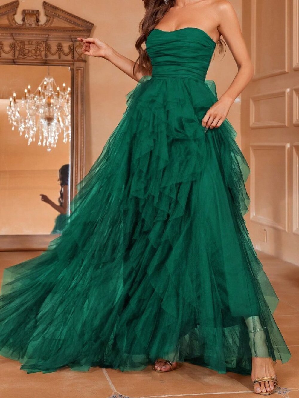 Dark Green Elegant Women's Romantic Strapless Wedding Dress